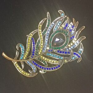 Fashion Rhinestone Feather Brooch